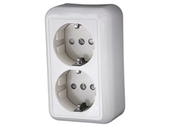 ПРИМА Розетка двойная наружная белая с заземлением со шторками монтажная плата 16А 250В (RA16-214M-B) RA16-214M-B