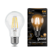 Лампа Gauss Filament А60 6W 600lm 2700К Е27 LED 1/10/40 102802106