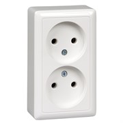 Двойная розетка ХИТ 16А 250В без заземления накладная белая RA16-237-B  RA16-237-B