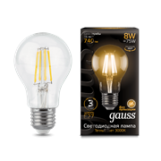 Лампа Gauss Filament А60 8W 740lm 3000К Е27 LED 1/10/40 102802108