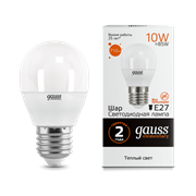 Лампа Gauss Elementary Шар 10W 710lm 3000K Е27 LED 1/10/100 53210