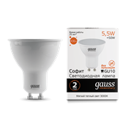 Лампа Gauss Elementary MR16 5.5W 430lm 3000К GU10 LED 1/10/100 13616