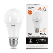 Лампа Gauss Elementary A60 20W 1520lm 3000K E27 LED 1/10/50 23219
