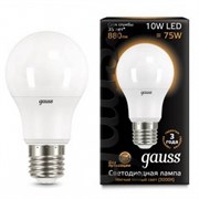 Лампа Gauss A60 10W 880lm 3000K E27 LED 1/10/50 102502110