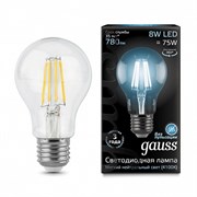 Лампа Gauss Filament А60 8W 780lm 4100К Е27 LED 1/10/40 102802208