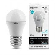 Лампа Gauss Elementary Шар 6W 450lm 4100K Е27 LED 1/10/100 53226
