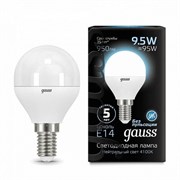 Лампа Gauss Шар 9.5W 950lm 4100K E14 LED 1/10/100 105101210