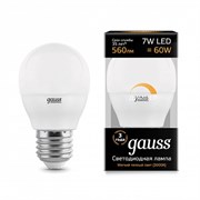 Лампа Gauss Шар 7W 560lm 3000К Е27 диммируемая LED 1/10/100 105102107-D