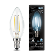 Лампа Gauss Filament Свеча 9W 710lm 4100К Е14 LED 1/10/50 103801209