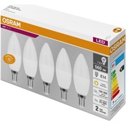 Лампочка светодиодная OSRAM LED Value B, 560лм, 6,5 Вт, 3000К (теплый белый свет), Цоколь E14, упаковка по 5шт 4058075577923
