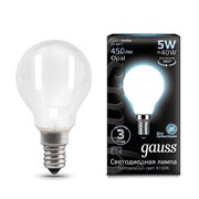 Лампа Gauss Filament Шар 5W 450lm 4100К Е14 milky LED 1/10/50 105201205