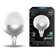 Лампа Gauss Filament G125 9W 890lm 4100К Е27 mirror-milky LED 1/10 1014802209