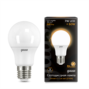 Лампа Gauss A60 7W 680lm 3000K E27 LED 1/10/50 102502107
