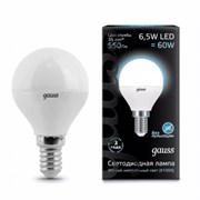 Лампа Gauss Шар 6.5W 550lm 4100K E14 LED 1/10/100 105101207