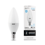 Лампа Gauss Elementary Свеча 6W 470lm 6500K Е14 LED 1/10/100 33136