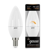 Лампа Gauss Свеча 7W 560lm 3000К Е14 диммируемая LED 1/10/100 103101107-D