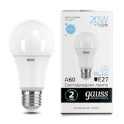 Лампа Gauss Elementary A60 20W 1750lm 6500K E27 LED 1/10/50 23239-1