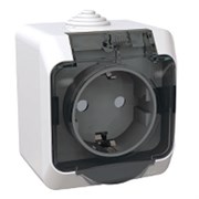 ЭТЮД Розетка наружная с заземлением со шторками IP44 белая PA16-044B