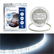 Лента светодиодная 12V FERON LS612, 120*SMD2835, 9,6W/m, IP20, 6500К (дневной), в комплекте коннекто 27729