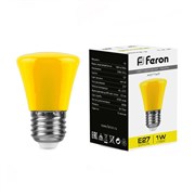 Лампа светодиодная FERON LB-372, C45 (колокольчик), 1W 230V E27 (желтый), рассеиватель матовый желты 25935