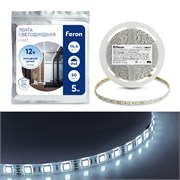 Лента светодиодная 12V FERON LS607, 60*SMD5050, 14,4W/m, IP65, 6500К (холодный белый), в комплекте к 27652