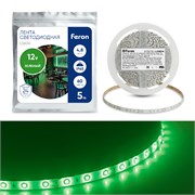 Лента светодиодная 12V FERON LS604, 60*SMD2835, 4,8W/m, IP65, (зеленый), в комплекте коннектор типа 27675