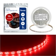 Лента светодиодная 12V FERON LS604, 60*SMD2835, 4,8W/m, IP65, (красный), кратность резки 50мм, 5000 27676