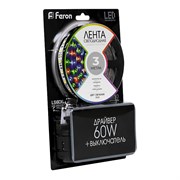 Драйвер Лента светодиодная 12V в комплекте с  ом FERON LS606, 60*SMD5050, 14,4W/m, IP20, (RGB), в комп 27722
