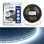 Лента светодиодная 24V FERON LS520, 120*SMD2835, 9,6W/m, 1056Lm/m, IP20, 6000К кратность резки 100мм 41278