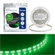 Лента светодиодная 12V FERON LS603, 60*SMD2835, 4,8W/m, IP20, (зеленый), кратность резки 50мм, 5000 27671