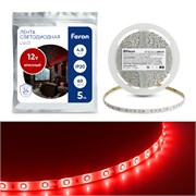 Лента светодиодная 12V FERON LS603, 60*SMD3528, 4,8W/m, IP20, (красный), кратность резки 50мм, 5000 27672