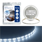Лента светодиодная 12V FERON LS603, 60*SMD2835, 4,8W/m, IP20, 6500К (дневной), кратность резки 50мм, 27744