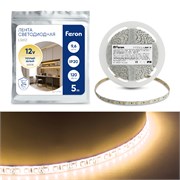 Лента светодиодная 12V FERON LS612, 120*SMD2835, 9,6W/m, IP20, 3000К (теплый белый), кратность резки 27730