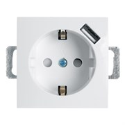 Розетка 1-местная с/з (механизм)  и с USB, серия Эрна, PST16-9111-01, белый 39318