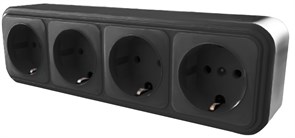 Розетка 4-местная с заземляющим контактом, 250В, 16А, IP20, PST16-61-20 (RA 16-466-Ч), черный 39704