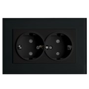 Розетка 2-местная с/з с защитной шторкой, серия Эрна, PST16-9014-03, черный 39482