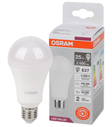 Лампочка светодиодная E27 OSRAM LED Value A, 2000лм, 25Вт (замена 200Вт), 4000К,нейтральный белый свет, Цоколь E27, колба A 4058075696358