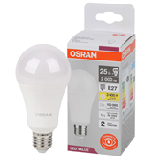 Лампочка светодиодная E27 OSRAM LED Value A, 2000лм, 25Вт (замена 200Вт), 3000К (теплый белый свет), Цоколь E27, колба A 4058075696716